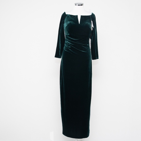 Xscape - Velvet Off The Shoulder Split Neck Long Sleeve Pleated Front Gathered B - Picture 7 of 13